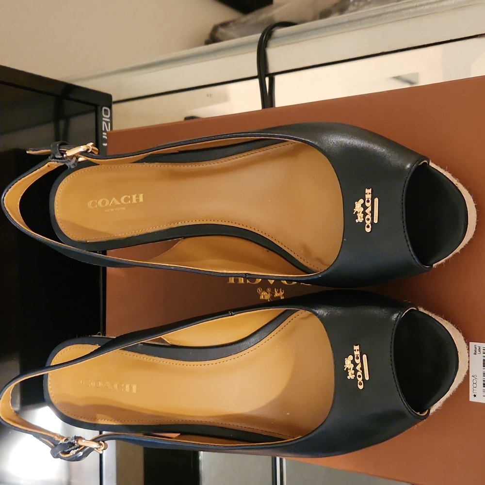 Coach slingback wedges with  jute heel.